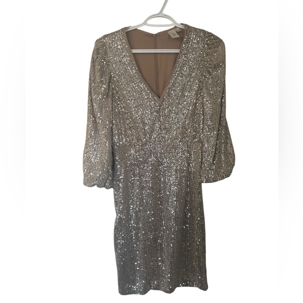 YAS Cocktail Dress steel Brown, Silver 3/4 length sequin Holiday Party Y.A.S